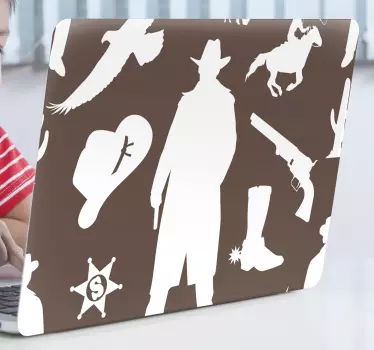 Cowboy and horses pattern laptop skin - TenStickers