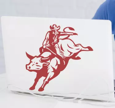 Cowboy riding a bull  laptop skin decal - TenStickers