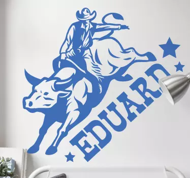 Cowboy riding a bull  wall decal - TenStickers