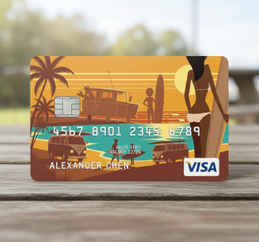 Credit card sticker retro beach sunset - TenStickers