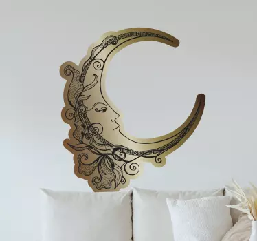 Crescent moon face space sticker - TenStickers
