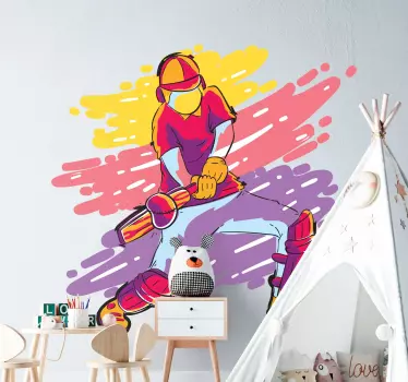 Cricket player colorful wall decor - TenStickers