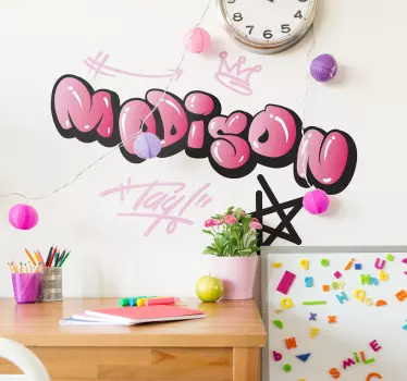 Pink graffiti name wall sticker for kids - TenStickers