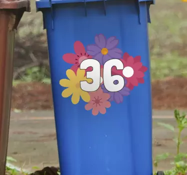 Custom numbered floral recycling decal for bin - TenStickers