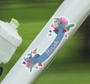 Customizable name with flowers and hearts Bike Decal - TenStickers