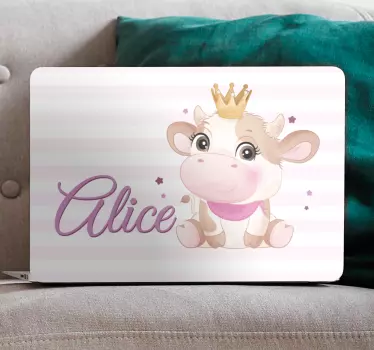 Adorable cow with name laptop skin - TenStickers