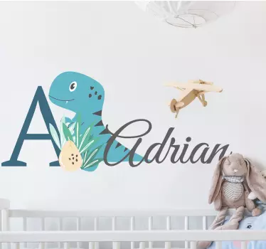 Cute animals dino with name kids bedroom wall sticker - TenStickers