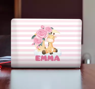Cute animals giraffe with name laptop sticker - TenStickers