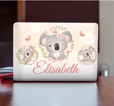 Cute animals koala with name  laptop sticker - TenStickers