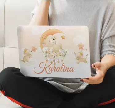 Cute animals lion with name  laptop stickers - TenStickers