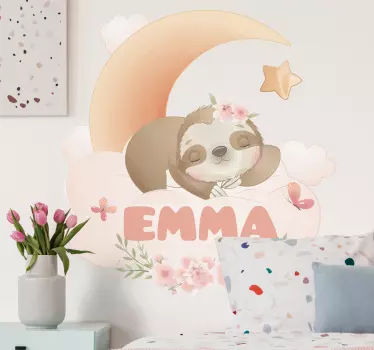 Cute animals sloth with name kids bedroom wall decal - TenStickers