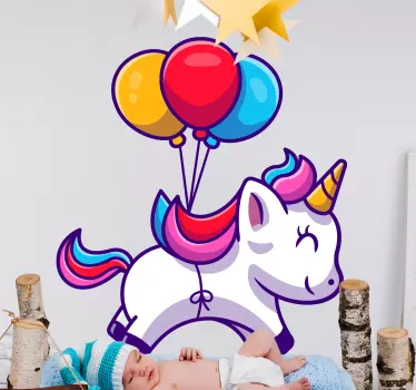 Cute cartoon unicorn smiling and flying fairy tale wall decal - TenStickers
