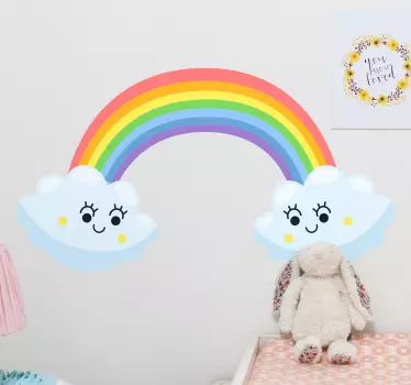 Cute clouds rainbow looking each other cartoon decal - TenStickers