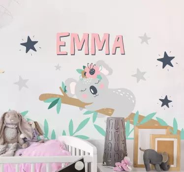 Cute koala for girl with name kids bedroom wall sticker - TenStickers