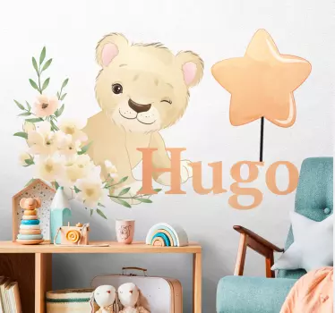 Cute lion for boy with name kids bedroom wall sticker - TenStickers