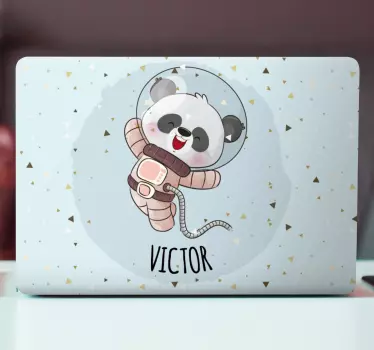 Cute panda for boy with name laptop sticker - TenStickers