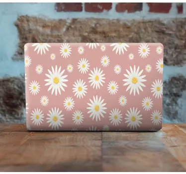 Cute pink daisy pattern laptop stickers - TenStickers