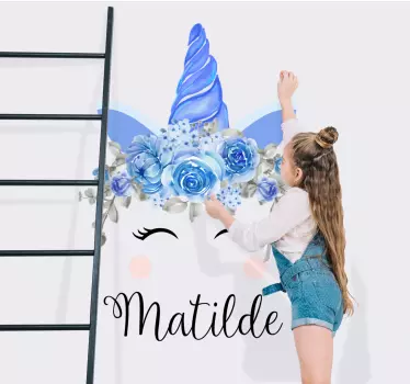 Cute unicorns eyes and horns with name fairy tale wall decal - TenStickers