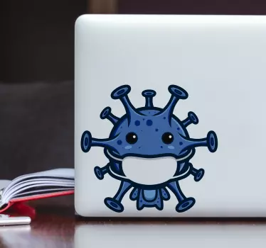 Cute virus with masks laptop stickers - TenStickers