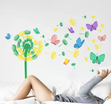 Dandelion flying with butterflies butterfly wall sticker - TenStickers