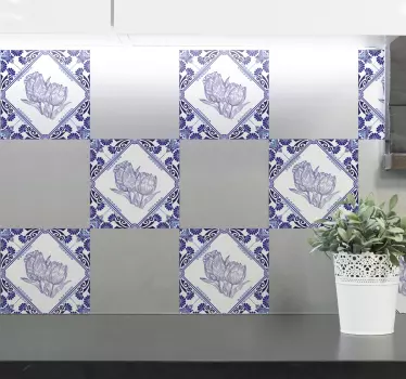 Delfts blue tulips tile stickers - TenStickers