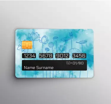 Delicate blue watercolor flowers bank card sticker - TenStickers