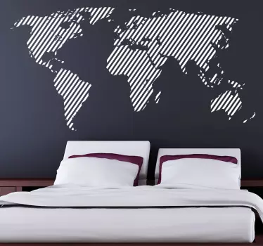 Diagonally Lined World Map Sticker - TenStickers