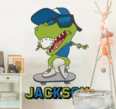 Dino skate with name wall decor - TenStickers
