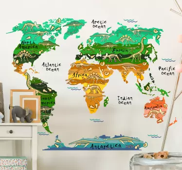 Dinosaur map wall decal - TenStickers