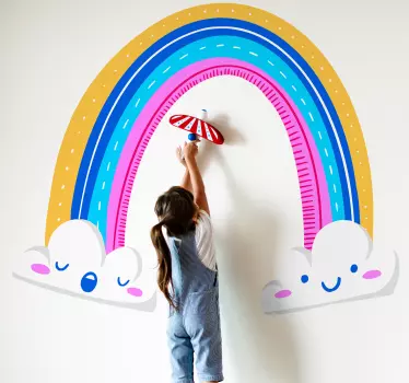 Drawn rainbow and clouds cartoon wall decal - TenStickers