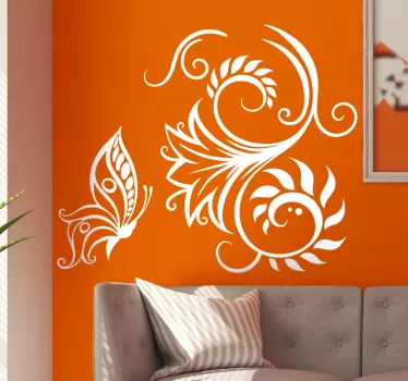 Elegant flower with butterflies butterfly wall sticker - TenStickers