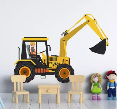 Excavator yellow black Kids bedroom wall decal - TenStickers