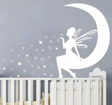 Fairy blowing stars on the moon fantasy wall sticker - TenStickers