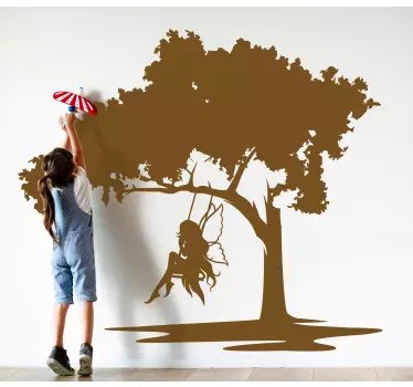 Fairy on swing silhouette fairy tale wall decal - TenStickers