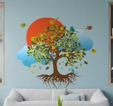 Fallen leaves and birds tree wall decal - TenStickers