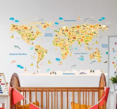 fauna  world map  sticker - TenStickers