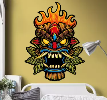 Fire tiki mask cartoon graffiti urban decal - TenStickers