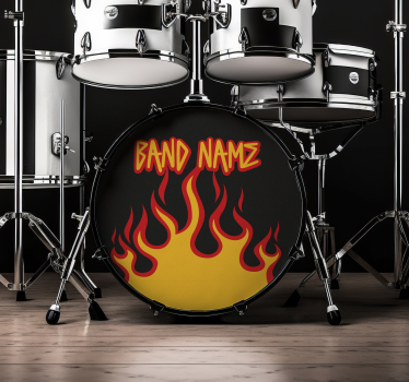 Bass Drumhead Decorative Sticker Flames And Band Name - TenStickers
