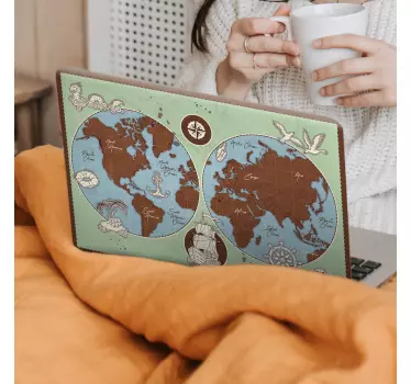 Flat design vintage world map laptop sticker - TenStickers