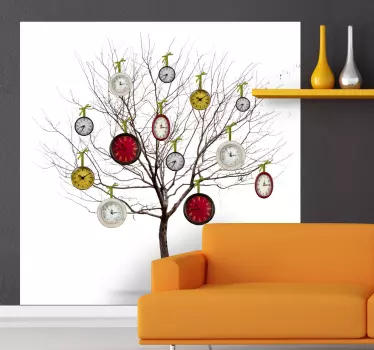 Floral Clock Tree Wall Sticker - TenStickers