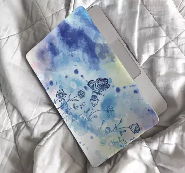 Floral draw and butterflies laptop decal - TenStickers