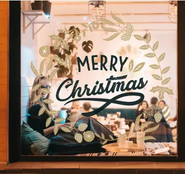 Floral Embroidery Christmas window decal - TenStickers