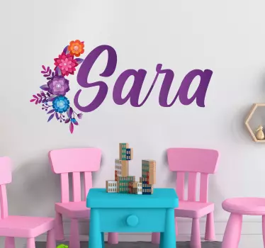 Floral name design illustration wall sticker - TenStickers