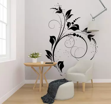 Floral Ornamental Curve Living Room Wall Sticker - TenStickers