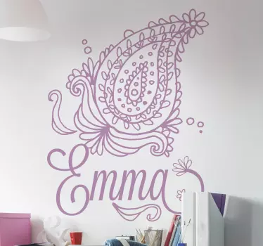 Floral paisley with name decoration wall sticker - TenStickers