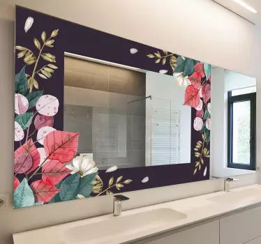 flowers decoration mirror  sticker - TenStickers