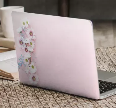 flowers on pink background laptop sticker - TenStickers