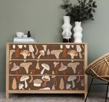 Forest mushrooms on brown decals for furniture - TenStickers