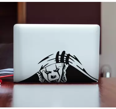 Frightening it clown peeking laptop sticker - TenStickers