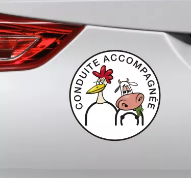 funny accompanied driving character Car Decal - TenStickers